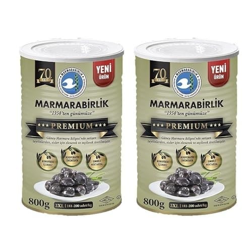 Marmarabirlik Doğal Salamura Siyah Zeytin, 800 Gr, 2li Paket
