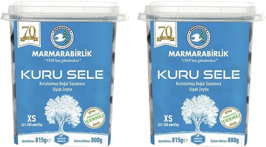Marmarabirlik Kuru Sele Siyah Zeytin, XS Boy 321-350 Adet/kg, 800g, 2li Paket