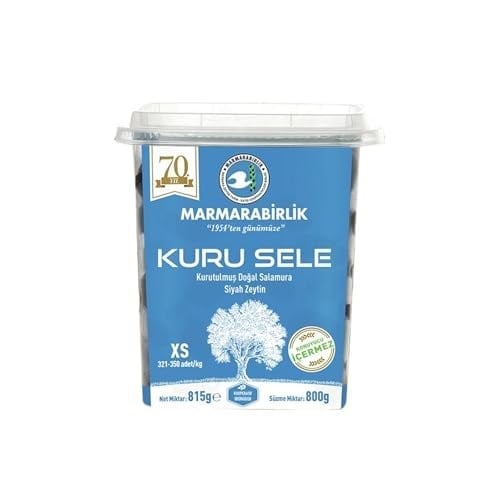 Marmarabirlik Kuru Sele Siyah Zeytin, XS Boy 321-350 Adet/kg, 800g, 2li Paket