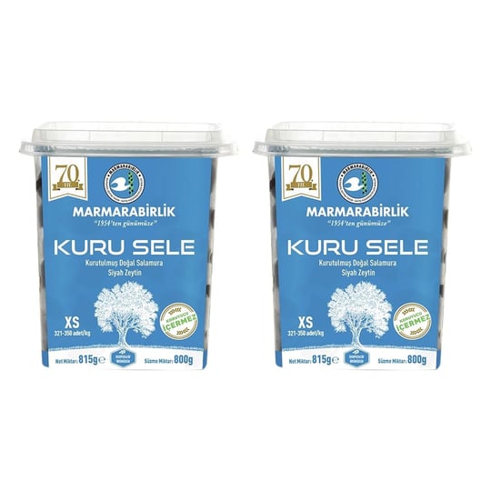 Marmarabirlik Kuru Sele Siyah Zeytin, XS Boy 321-350 Adet/kg, 800g, 2li Paket