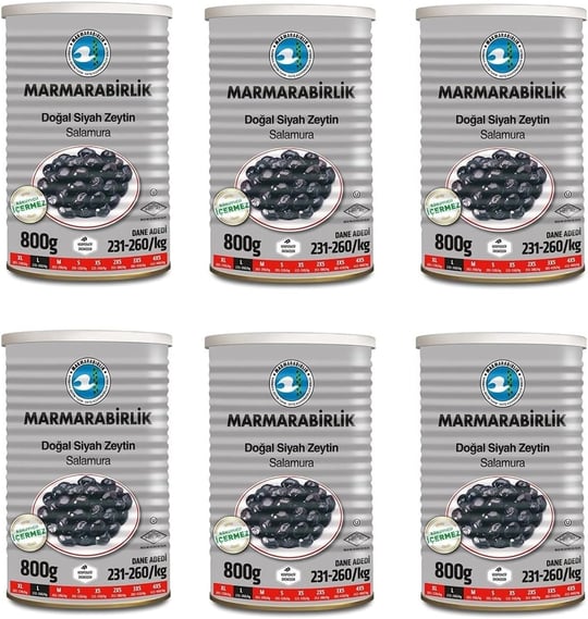 Marmarabirlik Salamura Siyah Zeytin Teneke (L) 800 Gr - 6lı - Seçenekler: 1x 800 gr, 6x 800 gr