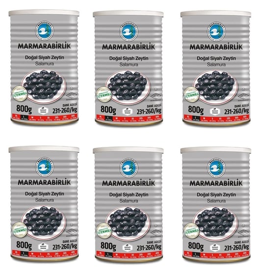 Marmarabirlik Salamura Siyah Zeytin Teneke (L) 800 Gr - 6lı - Seçenekler: 1x 800 gr, 6x 800 gr