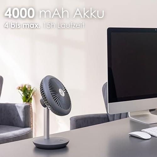 Masa vantilatörü çok sessiz | kablosuz | 4000 mAh pil | vantilatör | 90° eğilebilir | çalışma masası vantilatörü | rüzgar makinesi | hava soğutucu | enerji tasarruflu | 4 kademeli | 15 saat kablosuz ç
