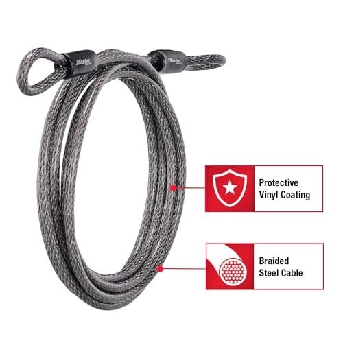 Master Lock 72DPF 15 ft İlmekli Uçlu Örgülü Çelik Kablo ve 3/8 inç Çap, Siyah, 15 inç x - Seçenekler: 4 x 3/8
