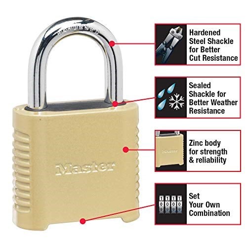 Master Lock 875D Ağır Hizmet Dış Mekan Şifreli Kilit, 5 cm Genişlik, Pirinç Kaplama
