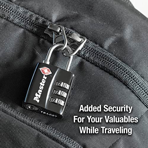 Master Lock Siyah TSA Onaylı Geniş Kilit Gövdeli ve İnce, Dayanıklı Çelik Kelepçe, Sırt Çantaları için Fermuar Kilidi, Bagaj, 3 pk, 4680BLKEC3
