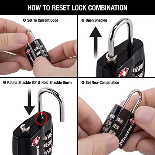 Master Lock Siyah TSA Onaylı Geniş Kilit Gövdeli ve İnce, Dayanıklı Çelik Kelepçe, Sırt Çantaları için Fermuar Kilidi, Bagaj, 3 pk, 4680BLKEC3