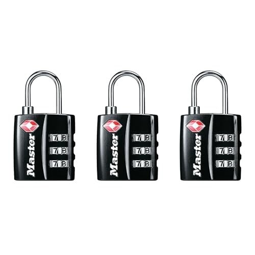 Master Lock Siyah TSA Onaylı Geniş Kilit Gövdeli ve İnce, Dayanıklı Çelik Kelepçe, Sırt Çantaları için Fermuar Kilidi, Bagaj, 3 pk, 4680BLKEC3