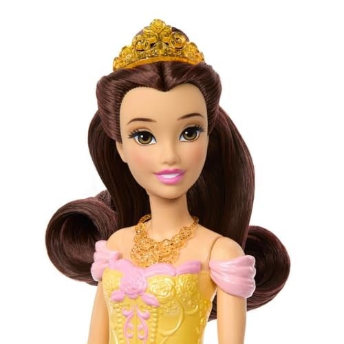 Mattel Disney Prensesi oyuncakları, 2 farklı görünüme sahip Belle bebek, 9 aksesuar, takılıp çıkarılabilen 2 büstiyer ve 2 etek, filmden ilham alan 2si 1 arada hikayeler, JFJ82
