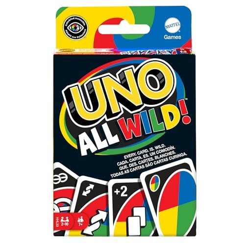 Mattel Games 112 Kartlı UNO All Wild Kart Oyunu, 7 Yaş ve Üzeri Oyuncular için Çocuk, Aile ve Yetişkin Oyun Gecesi için Hediye