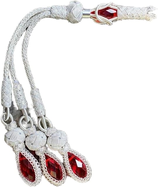 Mavi Kristal Taşlı Üçlü Gümüş Püskül-1