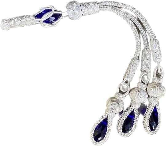 Mavi Kristal Taşlı Üçlü Gümüş Püskül-1