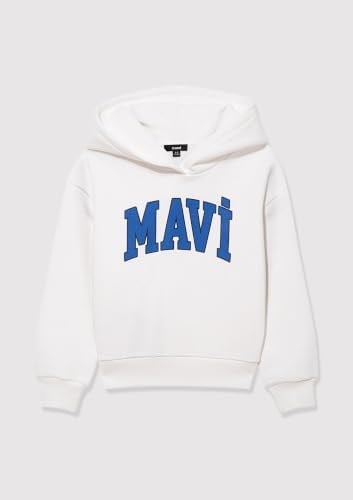 Mavi Logo Baskılı Beyaz Kapüşonlu Sweatshirt 6610110-70057