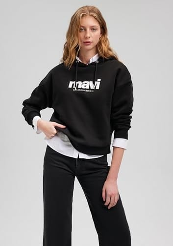 Mavi Logo Baskılı Kapüşonlu Siyah Sweatshirt 168334-900