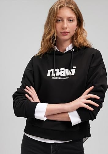 Mavi Logo Baskılı Kapüşonlu Siyah Sweatshirt 168334-900