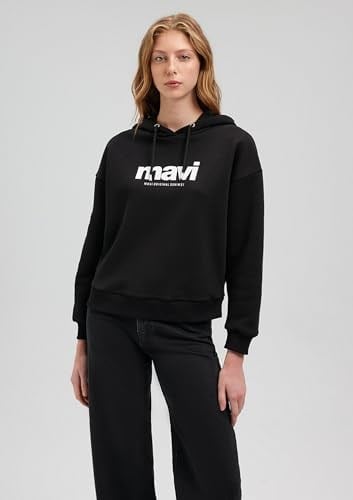 Mavi Logo Baskılı Kapüşonlu Siyah Sweatshirt 168334-900