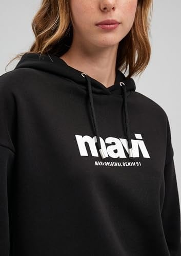 Mavi Logo Baskılı Kapüşonlu Siyah Sweatshirt 168334-900