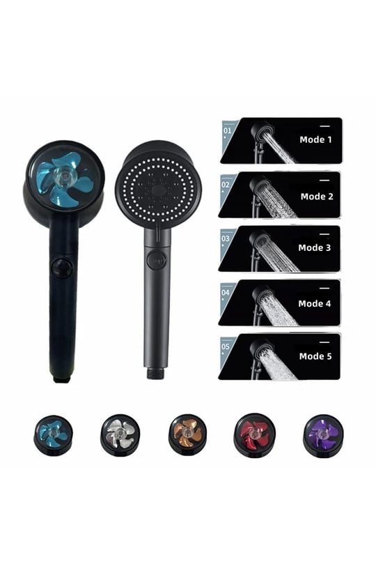 Mayaglory Turbo Fan 5 Fonksiyonlu Su Tasarruflu Dus Basligi Turbo El Dusu Siyah