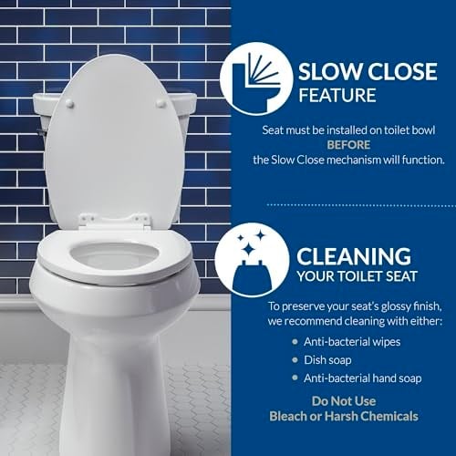MAYFAIR 880SLOW 000 Caswell Klozet Kapağı Yavaş Yavaş Kapanır ve Asla Gevşetmez, Yuvarlak, Uzun Ömürlü Plastik, Beyaz