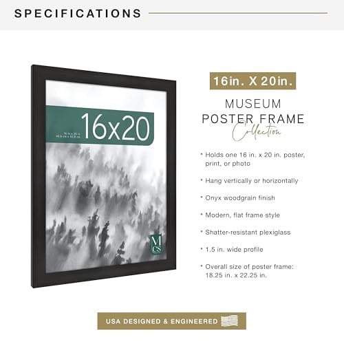 MCS Müze Poster Çerçevesi 16x20 Oniks, Dikey ve Yatay Duvara Asmalı Fotoğraflar, Posterler ve Sanat Baskıları için Büyük Res - Seçenekler: 11 x 17 in, 12 x 18 in, 13 x 19 in, 14 x 22 in, 16 x 20 in...