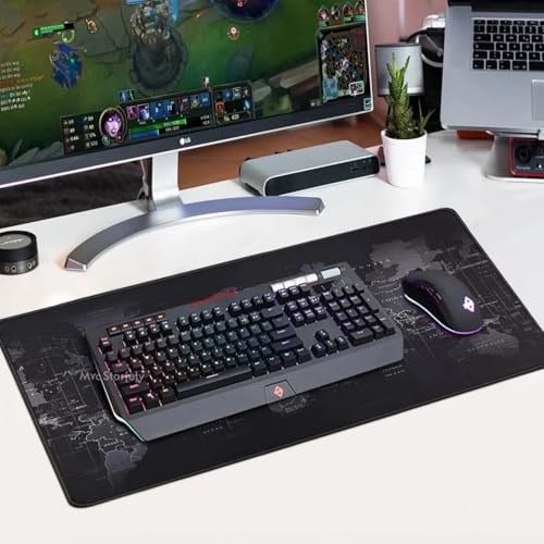 McStorey Dünya Haritası Gaming Mouse Pad 60x30 cm, Kaymaz Kauçuk Tabanlı Masa Matı, Dikişli Kenar, 3 mm Kalınlık, Mikro Dokuma Kumaş, Klavye ve Mouse Altlığı, Ofis ve Oyuncu Masası için