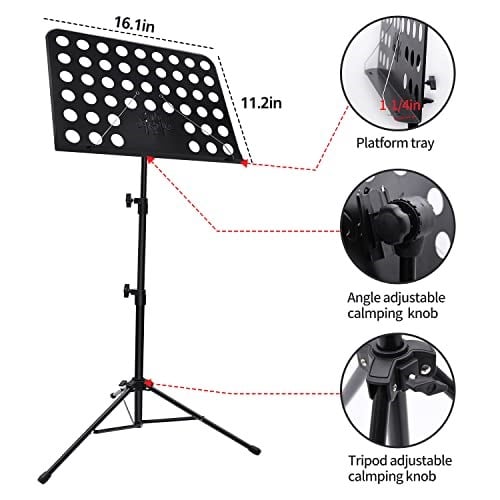 Mdvora Nota Kağıdı için Müzik Standı, Taşıma Çantalı Ayarlanabilir Müzik Standı, Profesyonel Müzik Kitabı Tutucu, Gitar, Ukulele, Keman Çalarlar için Müzik Kağıdı Tutucu (1 paket)