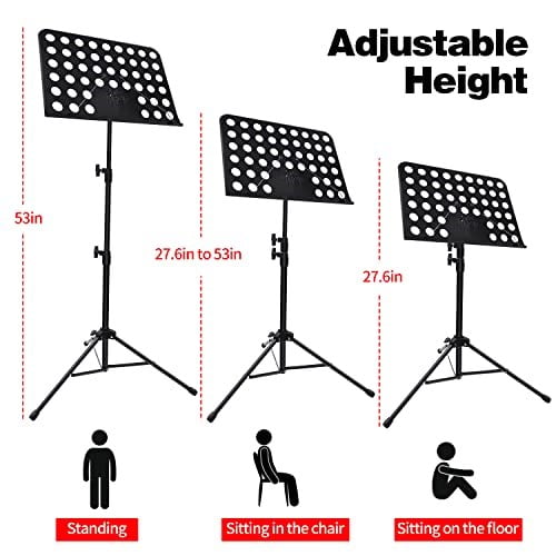 Mdvora Nota Kağıdı için Müzik Standı, Taşıma Çantalı Ayarlanabilir Müzik Standı, Profesyonel Müzik Kitabı Tutucu, Gitar, Ukulele, Keman Çalarlar için Müzik Kağıdı Tutucu (1 paket)