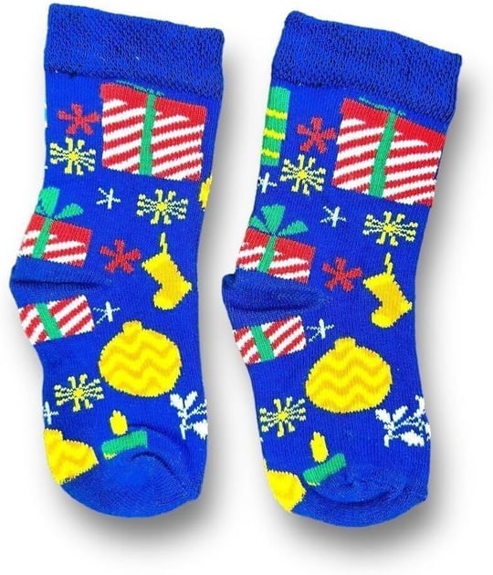 Me-vo Tekli Mavi Renkli Esnek Nem Alabilen Pamuklu Noel Desenli 1-2 Yaş Erkek Çocuk Soket Çorap