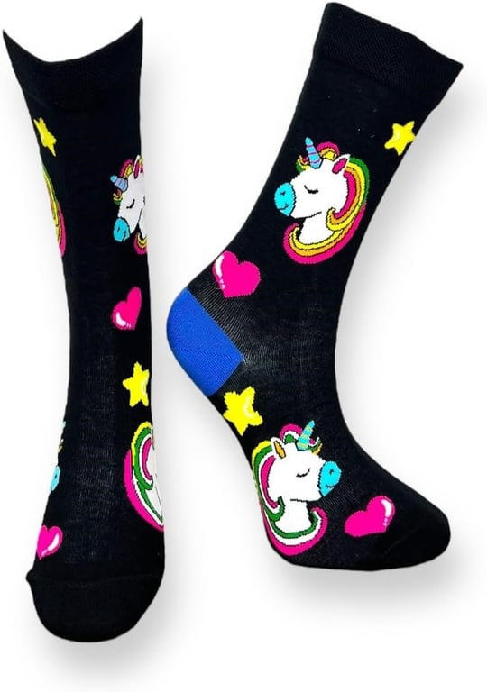 Me-vo Tekli Siyah Renkli Bay/Bayan Unisex Esnek Nem Alabilen Pamuklu Unicorn Desenli Soket Çorap