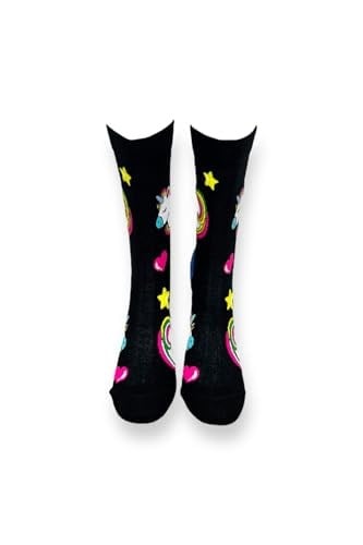 Me-vo Tekli Siyah Renkli Bay/Bayan Unisex Esnek Nem Alabilen Pamuklu Unicorn Desenli Soket Çorap