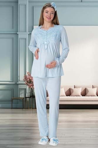 Mecit 1924 Mavi Dört Parça Hamile Lohusa Set - Bedenler: M, L, XX-Large, XL