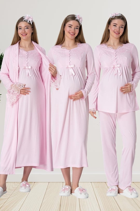Mecit 1924 Pembe Dört Parça Hamile Lohusa Set - Bedenler: M, L, XX-Large, XL
