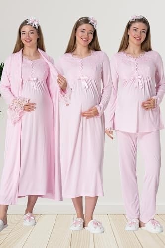 Mecit 1924 Pembe Dört Parça Hamile Lohusa Set - Bedenler: M, L, XX-Large, XL