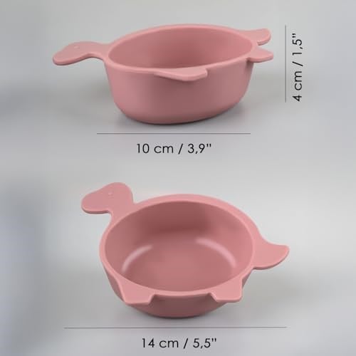 Meleni Baby 3lü Hayvan Figürlü Silikon Bebek Mama Kasesi Seti - Şekilli Bebek Beslenme Kasesi Pembe