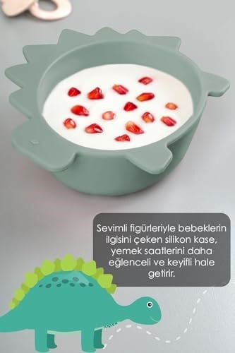 Meleni Baby 3lü Hayvan Figürlü Silikon Bebek Mama Kasesi Seti - Şekilli Bebek Beslenme Kasesi Yeşil