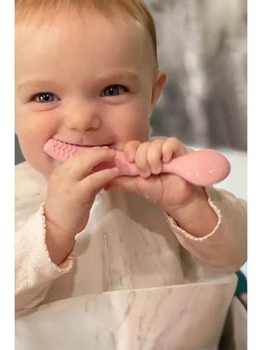 Meleni Baby 4lü Silikon Beslenme Seti- 3 Bölmeli Beslenme Tabağı- Kaşık - Önlük- Bardak - Pembe