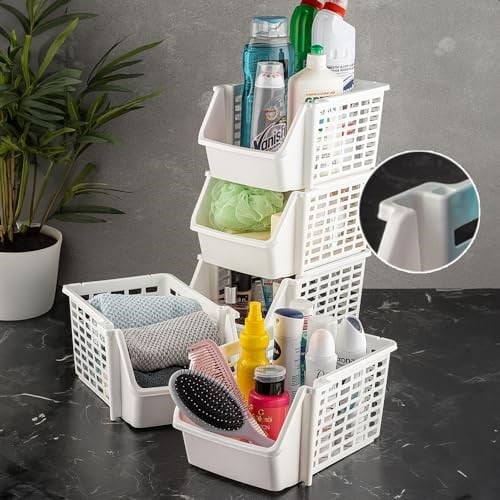 Meleni Home 5li Üst Üste Eklenebilir Dolap İçi Düzenleyici Banyo Mutfak Rafı - Çok Amaçlı Tezgah Altı Organizer