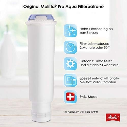 Melitta Filtre kartuşları Pro Aqua (3 kartuş) – Tam otomatik kahve makineleri için kireç filtresi, kireç birikintilerini önler ve en iyi kahve tadı için zararlı maddeleri azaltır
