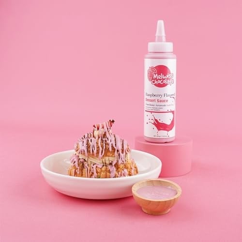 Melwiss Chocolate Frambuaz Aromalı Tatlı Sos 330 g – Akışkan kıvamlı Waffle, Pankek, Krep, Dondurma, Kahve ve Tatlılar için Pratik Sıkılabilir Sos