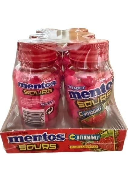 Mentos Sours Çilek Aromalı C Vitaminli Tablet Şekerleme, 49g * 6 Adet