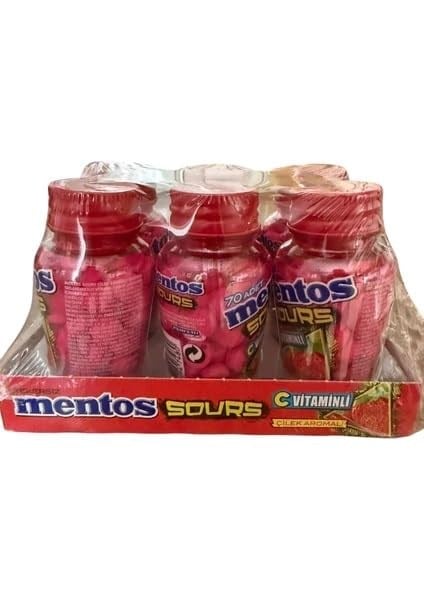 Mentos Sours Çilek Aromalı C Vitaminli Tablet Şekerleme, 49g * 6 Adet