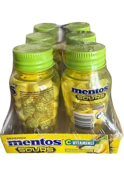 Mentos Sours Limon Aromalı C Vitaminli Tablet Şekerleme, 49g * 6lı Paket