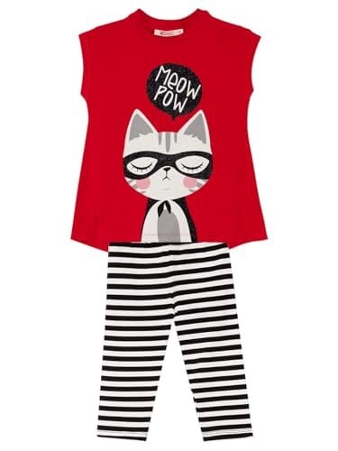 Meow Pow Kız Çocuk T-shirt Tayt Takım