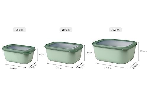 Mepal Cirqula çoklu kase seti 3 parçalı dikdörtgen İskandinav siyahı - 750, 1500, 3000 ml, derin dondurucu kavanozu, mikrodalga kapları ve kapaklı servis kasesi olarak kullanılabilir
