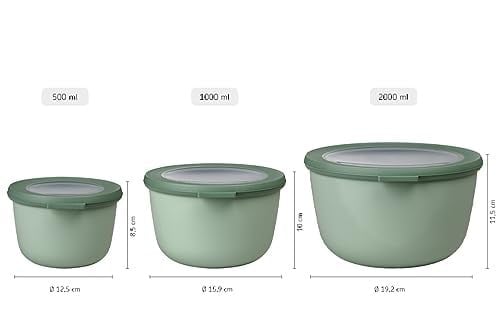 Mepal - Çok amaçlı Cirqula Round 3 parçalı set - Kapaklı saklama kabı - Saklama kutusu, buzdolabı, derin dondurucu ve mikrodalga fırın kabı olarak uygundur - 500 ml, 1000 ml ve 2000 ml - Nordic Blue