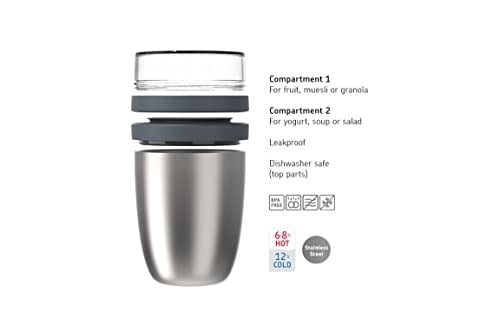 Mepal Ellipse Nordic Green yemek kabı, 500 ml pratik termal yemek kabı, yoğurt bardağı, to go kupa, yemekleri uzun süre sıcak veya serin tutar, plastik, 500 + 200 ml