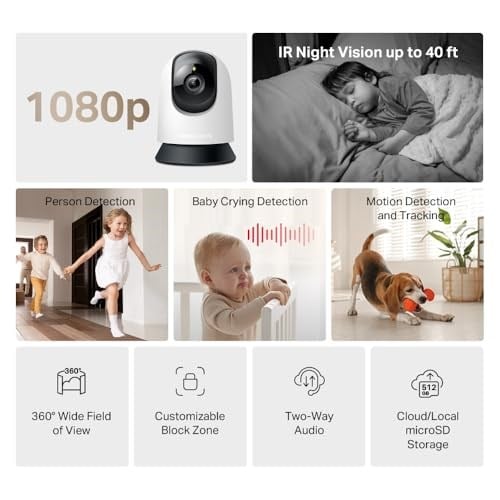 Mercusys MC200 | 1080p Güvenlik Wi-Fi Kamerası | 360° Görüş | Gece Görüşü | Akıllı Hareket & Kişi Algılama | Çift Yönlü Ses | microSD & Bulut Depolama | SmartThings, Alexa, Google Assistant Uyumlu