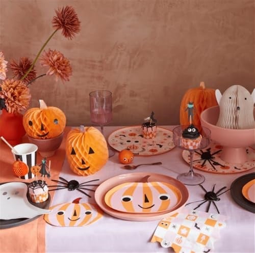 Meri Meri - Pink & Orange Stripy Pumpkin Napkins - Pembe & Turuncu Çizgili Balkabağı Peçeteler (16l