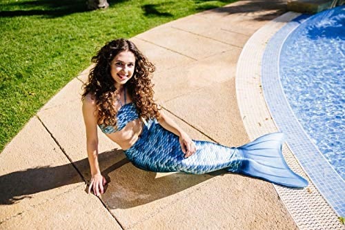 Mermaids Blue Deniz Kızı Bikini Kostüm Seti, 3lü Takım, Mavi,%80 Polyester,%20 Elastan, Lycra Xtra Life Kumaş, 3D Efektli Pullu Tasarım, Yaş Seçeneği