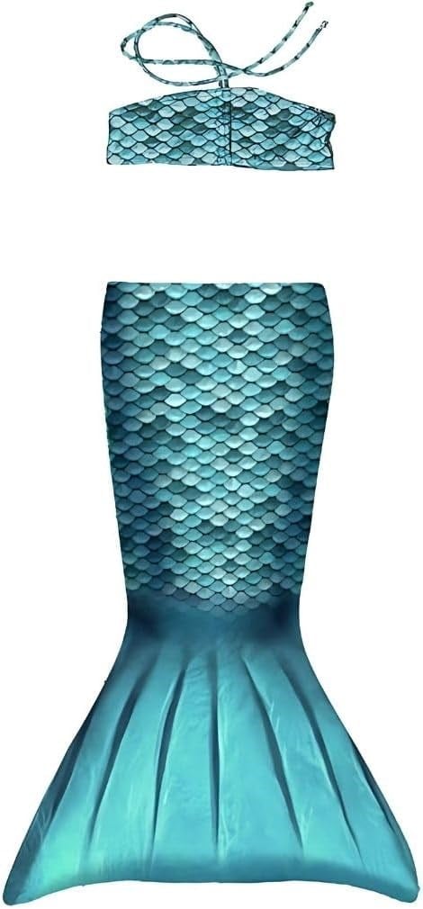 Mermaids Kız Çocuk Deniz Kızı Kuyruklu Bikini Seti, Turkuaz, Standart Beden,%80 Polyester%20 Elastan, 3D Pullu Baskı, İspanya Üretimi, Yaş Seçeneği